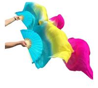 Genérico Abanico Seda Danza,Abanicos de Danza 1 par/2 velos de Seda auténtica for Danza del Vientre, tamaño clásico, bambú, Accesorios Populares for espectáculos(Color 16,150CM)
