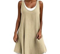 Genérico Abito da Donna Senza Maniche a Due pezzi, Gonna Midi a trapezio (Caqui,13XL)