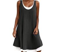 Genérico Abito da Donna Senza Maniche a Due pezzi, Gonna Midi a trapezio (Negro,10XL)