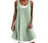 Genérico Abito da Donna Senza Maniche a Due pezzi, Gonna Midi a trapezio (Verde,12XL)