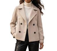 Genérico Abrigo Corto De Lana para Mujer Estilo Marinero con Solapa De Muesca Gabardina Corta De Lana con Bolsillos Chaqueta Gruesa y Cálida para Otoño E Invierno Prenda De Abrigo De Color Liso.