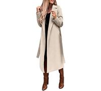Genérico Abrigo de lana sintética para mujer, blusa, abrigo, gabardina, chaqueta larga, cinturón largo ajustado para mujer, abrigo elegante, prendas de vestir (Beige, XXL)