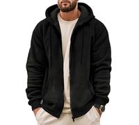 Genérico Abrigo Invierno Hombre Forro Polar Oversize Chaqueta Borreguito Termico Cazadora Con Capucha Y Cremallera Ligera Parka Frio Extremo Deportiva Montaña Jacket Negro XL