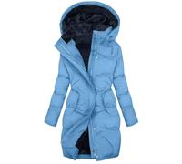 Genérico Abrigo Lana Mujer Chaqueta Termica Mujer Abrigo con Bolsillos Ropa Elegante con Cremallera Cazadora Largo Midi Plumifero Cortavientos para Uso Casual Y Laboral Azul Cielo S