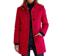 Genérico Abrigo Mujer Color Liso, Parka Mujer Invierno con Bolsillo, Abrigos Sin Capucha Cuello Mao Elegante - Parkas Botones Único Vintage Rojo XXL