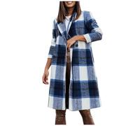 Genérico Abrigo Mujer Tartán, Parka Mujer Invierno Cuello De Solapa, Abrigos Sin Capucha Moda Slim Fit - Parkas Botones Exquisito Único Azul M