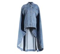 Genérico Abrigo Tipo Capa De Mezclilla Para Mujer Estilo Retro Corte Holgado Bajo Irregular Moda Urbana De Primavera Y Otoño Con Solapa Y Botones Chaqueta Clásica De Mezclilla (Azul,S)