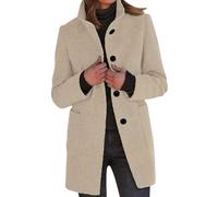 Genérico Abrigos De Invierno para Mujer Color Liso, Parka Mujer Invierno Cuello De Solapa, Abrigos con Bolsillo Sin Capucha Elegante - Parkas Botones Calle Classic Beige L