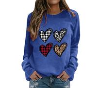 Genérico Abrigos para Mujer Vestida Cuello Redondo Cuatro Corazones Impreso Manga Larga Casual Tops Blusa De Escuela Secundaria Presión, azul, XL