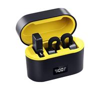 Genérico ABS micrófono inalámbrico Lavaliers 10x11x5 Cm de micrófono inalámbrico Lavaliers con funda de carga negra 2 clips para cámara, PC, ordenador portátil