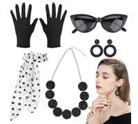 Genérico Accesorios de disfraz de 50 años para mujer, guantes de lunares, collar, banda, decoraciones | traje de disco de 5 piezas para mujer