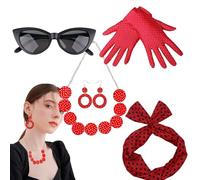 Genérico Accesorios de disfraz de 50 años para mujeres | Accesorios de lunares estilo retro | Traje retro disco de 5 piezas para mujeres y niñas entre amigas