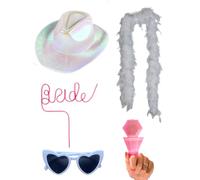 Genérico Accesorios Despedida Soltera Sombrero Vaquero Holográfico - Gafas Corazón Pajita Bride Anillo Novia - Boda Fiesta (Con pañuelo)