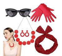 Genérico Accesorios Disfraz Mujer años 50 - Guantes de lunares, collar