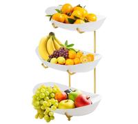 Genérico Acrylic Fruit Bowl Basket, 3 Tier Serving Tray, Fruits Holder with Metal Stand, Space Saving Multi Purpose Decorative Snack Display (Clear) for Kitchen, Party, Dessert