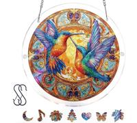 Genérico Acrylic Jigsaw Puzzle Suncatcher,Glowing Feather Haven Sun Catchers Puzzle,Flowers Hummingbird Moonlit Dragonfly Suncatcher Puzzles Kit,Home Creative Decor,Gift for Women, Mom,Friends