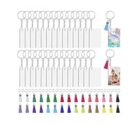 Genérico Acrylic Keychain Blanks - Rectangle Pendant Set With Tassels & Rings, 5-Star Double Sided Clear Blanks For Vinyl & DIY Crafts, Professional Keychain Kit For Backpacks & Purses