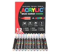 Genérico Acrylic Markers - 12 Colors Brush Tip Waterproof Ink Non-Slip Pens