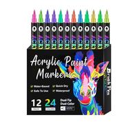Genérico Acrylic Paint Markers - Double Tip Rock Painting Pens, Fade Resistant Permanent Ink, Durable Craft Set, Smooth Drawing Tools | Art Supplies For Paper Glass Wood Canvas Ceramic Artists