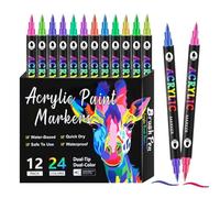 Genérico Acrylic Paint Markers Set, Rocks Painting Tools, Double-Tip Permanent Drawing Pens for Rock Painting, Paper, Wood, Glass, Ceramic Canvas Art Projects, Artists, Crafters, Multicolor
