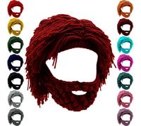 Genérico Acrylic Punk Style Beanie - Novelty Beard Beanies & Knit Hats, with Attached Straight Hair Wig and Knitted Beard (Burgundy)