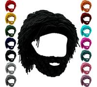 Genérico Acrylic Punk Style Beanie - Novelty Beard Beanies & Knit Hats, with Attached Straight Hair Wig and Knitted Beard (Black)