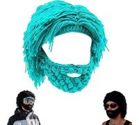 Genérico Acrylic Punk Style Beanie with Attached Straight Hair Wig and Knitted Beard, Novelty Beard Beanies & Knit Hats, for Cosplay (Sky Blue)