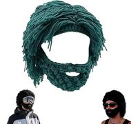 Genérico Acrylic Punk Style Beanie with Attached Straight Hair Wig and Knitted Beard, Novelty Beard Beanies & Knit Hats, for Cosplay (Light Blue)