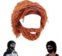 Genérico Acrylic Punk Style Beanie with Attached Straight Hair Wig and Knitted Beard, Novelty Beard Beanies & Knit Hats, for Cosplay (Orange)