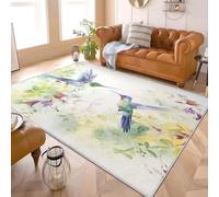 Genérico Acuarela Flores Colibrí Alfombra Habitación Infantil 180x240 cm - Verde Suave Antideslizante y Lavable Alfombra de Franela para Salón, Sala de Juegos, Entrada Decoración del Hogar