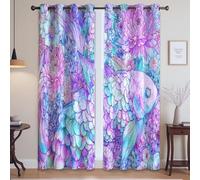 Genérico Acuarela Pez Koi Escamas Flor Cortina para Salón - Poliéster Cortinas Opacas con Ojales, Morado, 135An x 180Al cm (2 Paneles)