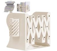 Genérico Adjustable Book Storage Rack with Pen Holder, Retractable Bookshelf Desk Organizer Support Stand Tool, Expandable Magazine File Metal Bookends for Office, School, Bookstore, Home