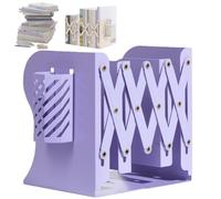 Genérico Adjustable Book Storage Rack with Pen Holder, Retractable Bookshelf Desk Organizer Support Stand Tool, Expandable Magazine File Metal Bookends for Office, School, Bookstore, Home