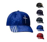 Genérico Adjustable Jesus 3 Nail Cross Hat with American Flag, Religious 3 Nail Design, Christian Baseball Caps (Blue)