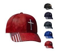 Genérico Adjustable Jesus 3 Nail Cross Hat with American Flag, Religious 3 Nail Design, Christian Baseball Caps (Red)
