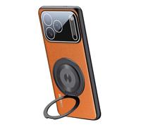 Genérico Adjustable Ring Holder Leather Case For iPhone 17/17 Air/17 Pro/17 Pro MAX, Soft Grip Business Style Cover, Slim Stand Function Shell(Orange,17 Pro MAX)