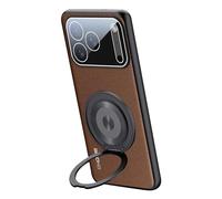 Genérico Adjustable Ring Holder Leather Case For iPhone 17/17 Air/17 Pro/17 Pro MAX, Soft Grip Business Style Cover, Slim Stand Function Shell(Brown,17)