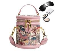 Genérico Adjustable Small Bucket Purse Small Retro Bear PU Leather Pouch