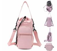 Genérico Adjustable Strap Water Bottle Shoulder Bag,Carrier Bag,Bottle Crossbody Holder with Phone Pocket,Insulated Protective Sleeve,for Walking Hiking Camping Gym Men Women (Pink)