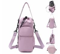 Genérico Adjustable Strap Water Bottle Shoulder Bag,Carrier Bag,Bottle Crossbody Holder with Phone Pocket,Insulated Protective Sleeve,for Walking Hiking Camping Gym Men Women (Purple)