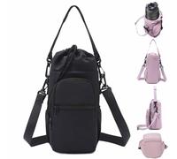 Genérico Adjustable Strap Water Bottle Shoulder Bag,Carrier Bag,Bottle Crossbody Holder with Phone Pocket,Insulated Protective Sleeve,for Walking Hiking Camping Gym Men Women (Black)