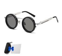 Genérico Adjustable Tint Rounded Polarized Lenses Retro Sunglasses, 1-9 Gear Manual Tint Control with ND Filter for Men Women (Silver,Two pairs)