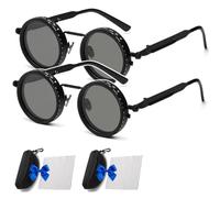 Genérico Adjustable Tint Rounded Polarized Lenses Retro Sunglasses, 1-9 Gear Manual Tint Control with ND Filter for Men Women (Black,Two pairs)