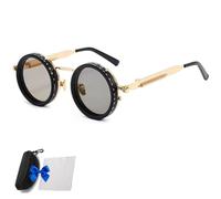 Genérico Adjustable Tint Rounded Polarized Lenses Retro Sunglasses, 1-9 Gear Manual Tint Control with ND Filter for Men Women (Gold,Two pairs)