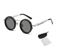 Genérico Adjustable Tint Rounded Polarized Lenses Retro Sunglasses, Adjustable Tint Sunglasses with 1-9 Gear ControlBeach Gear, UV Protection Eyewear, Ideal for Beach & Outdoor Use (Silver)