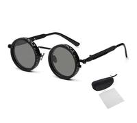 Genérico Adjustable Tint Rounded Polarized Lenses Retro Sunglasses, Adjustable Tint Sunglasses with 1-9 Gear ControlBeach Gear, UV Protection Eyewear, Ideal for Beach & Outdoor Use (Black)