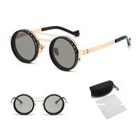 Genérico Adjustable Tint Rounded Polarized Lenses Retro Sunglasses, Adjustable Tint Sunglasses with 1-9 Gear ControlBeach Gear, UV Protection Eyewear, Ideal for Beach & Outdoor Use (New Model - Gold)