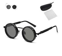 Genérico Adjustable Tint Rounded Polarized Lenses Retro Sunglasses, with 1-9 Gear Control, Ideal for Beach & Outdoor Use (Black)