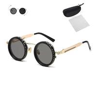 Genérico Adjustable Tint Rounded Polarized Lenses Retro Sunglasses, with 1-9 Gear Control, Ideal for Beach & Outdoor Use (Gold)