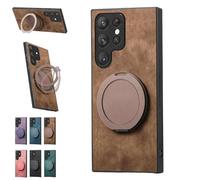 Genérico Admitof Magnetic Shockproof Leather Ring Stand Case for Galaxy S25/S24/S23/S22 Series, 2025 New Business Anti-Fingerprint Full Cover PU Leather Phone Case(Brown,for Galaxy A55)